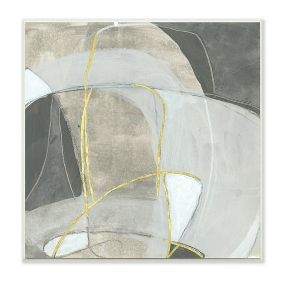 Stupell Industries Curved Shape Abstraction Grey Beige Gold Paintings Unframed Art Print Wall Art, 12x12, by June Erica Vess