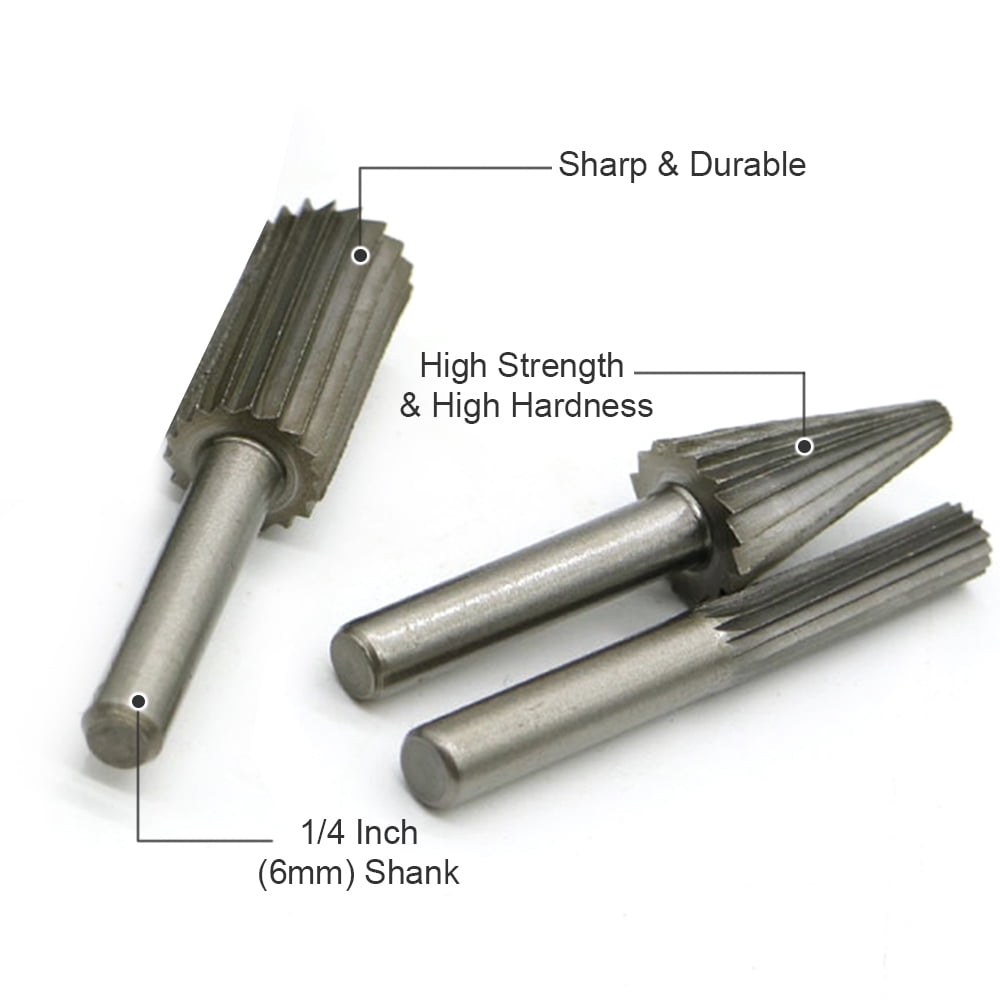 Drill Bits 6pcs 6mm 1/4 Inch Shank High Speed Steel Rotary File Burrs Bit Grinder Head Carving Tool Set 