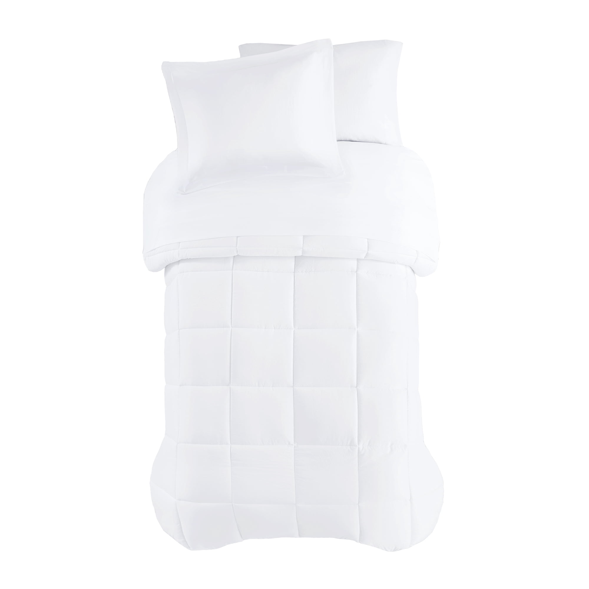 Mainstays All in One Down Alt Reversible Comforter and Sheet set- 5 Piece, Twin, White