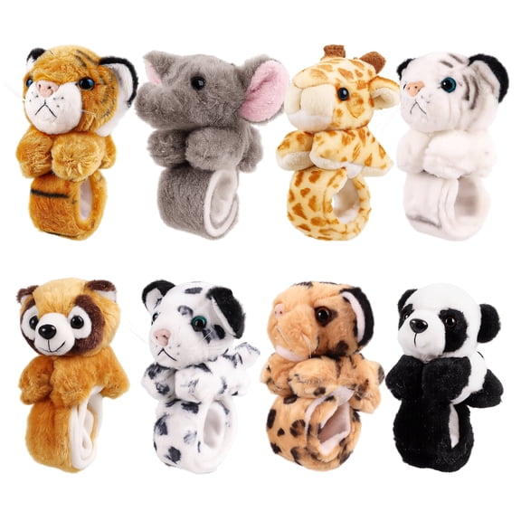 8 Pack Plush Slap Bracelets, Cute Animal Wristbands, Soft Stuffed Snap Bands for Kids & Adults, Party Favors, Gifts, Classroom Rewards
