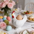 thumbnail image 4 of HYLLai Ceramic Chicken Egg Holder, Rustic Easter Decor for Tabletop, Kitchen Counter, or Spring Display (White), 4 of 7