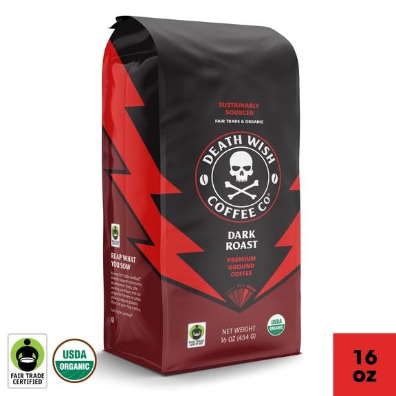 Death Wish Coffee Co., Organic and Fair Trade™, Ground Coffee, Dark Roast, 16 oz