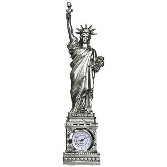 Silver Statue of Liberty Clock 10 " Figurine; New York City Clocks and Statues of NYC