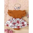 thumbnail image 4 of Baby Girl Summer Romper, 3 6 12 18M Short Sleeve Round Neck Bow Front Patchwork Skirt Bodysuit, 4 of 10