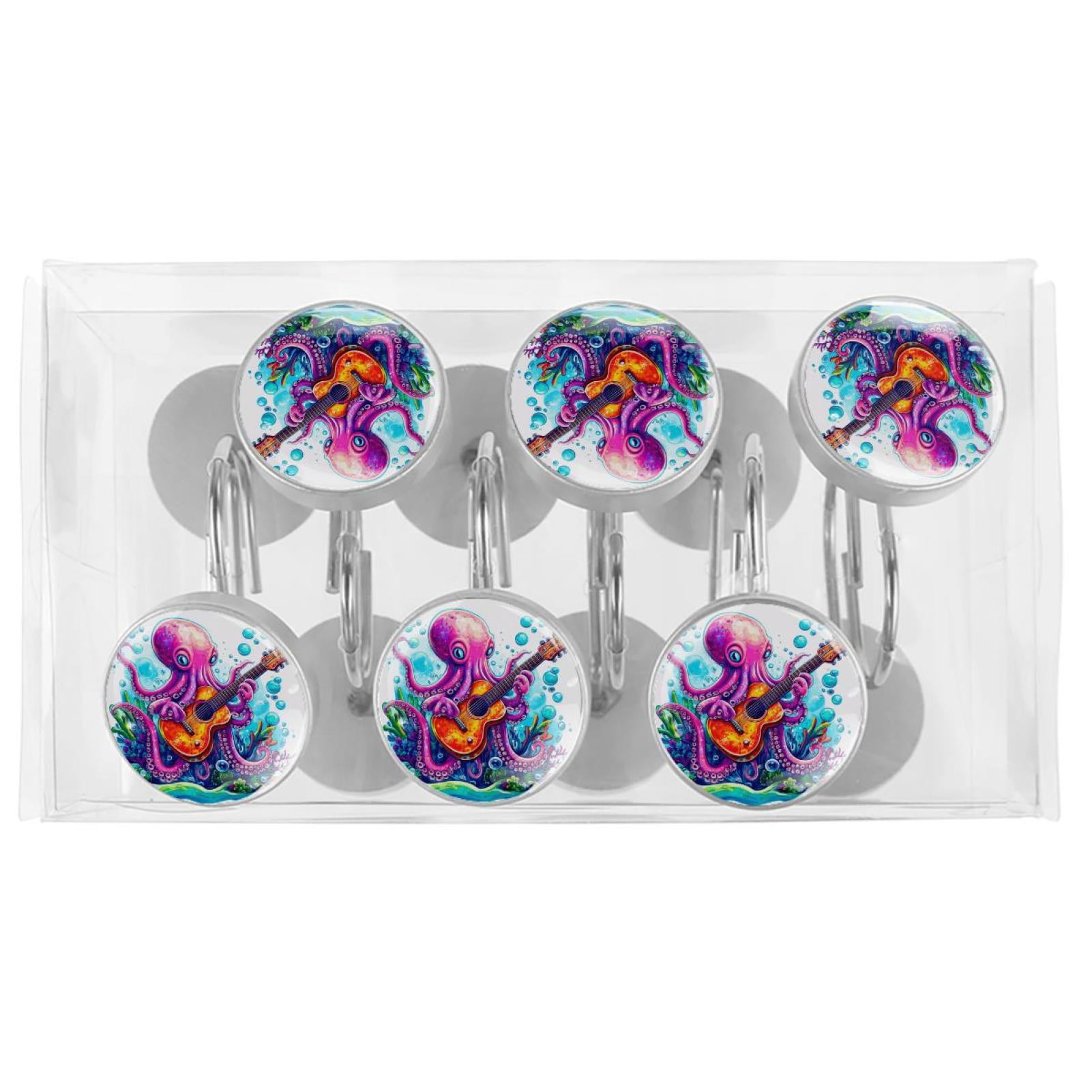 12pcs Decorative Shower Curtain Hooks, Rust Resistant Shower Rings for Bathroom Living Room,Rustproof Stainless Steel Rings for Shower Curtain and Liner Rods,Guitar Octopus