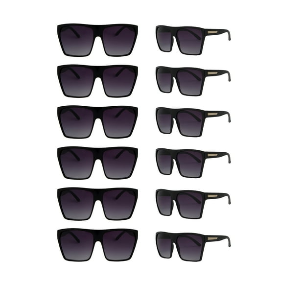 Women's Oversized Rectangular Frame w/ Metal Accent, Black 12 Pack