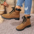 thumbnail image 4 of Dakaela Women's Hiking Combat Boots Waterproof Lace up Work Ankle Boots Fall Winter Casual Slip on Riding Short Booties Yellow 8.5, 4 of 7