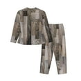 thumbnail image 2 of Kll Wooden Texture Print Women'S Long Sleeve Pajamas With Pants Sleepwear Loungewear 2 Set-Medium, 2 of 9