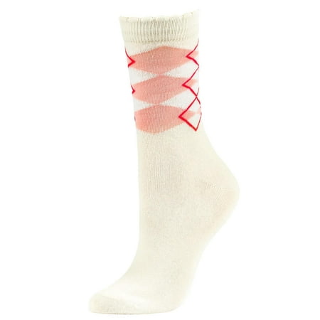

Women s Comfort Crew Socks Ivory & Red Argyle 1 Pair