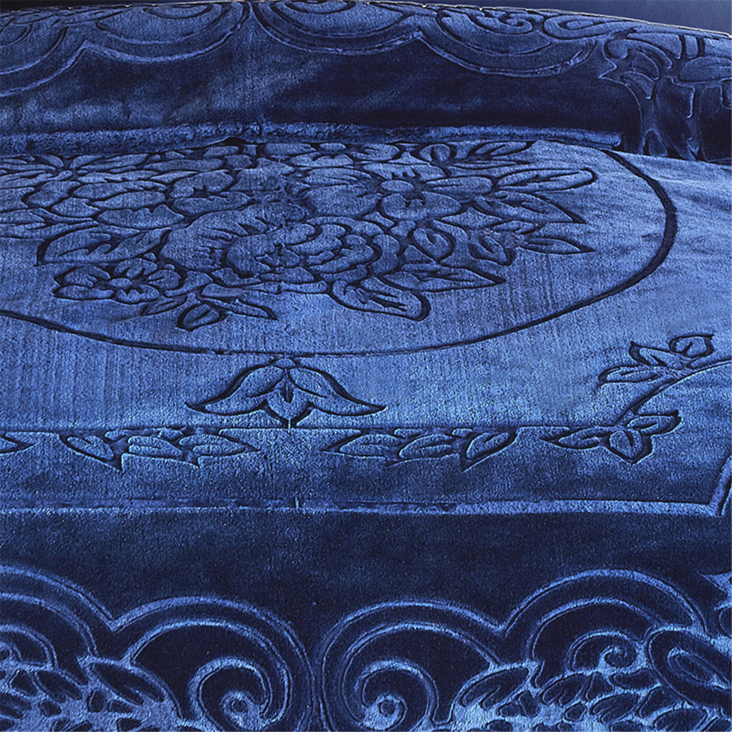Heavy Thick Fleece Blanket King Size, 9lbs,1 Ply Silky Soft Warm Flower Embossed Raschel Winter Blanket, Minky Soft Plush Blanket for Sofa Bed, 85"x95", Navy Blue