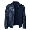 thumbnail image 4 of Mens Leather Motorcycle Jacket Stand Collar Punk Style Outerwear Coat Casual Riding Protective Gear Dark Blue Size M, 4 of 4