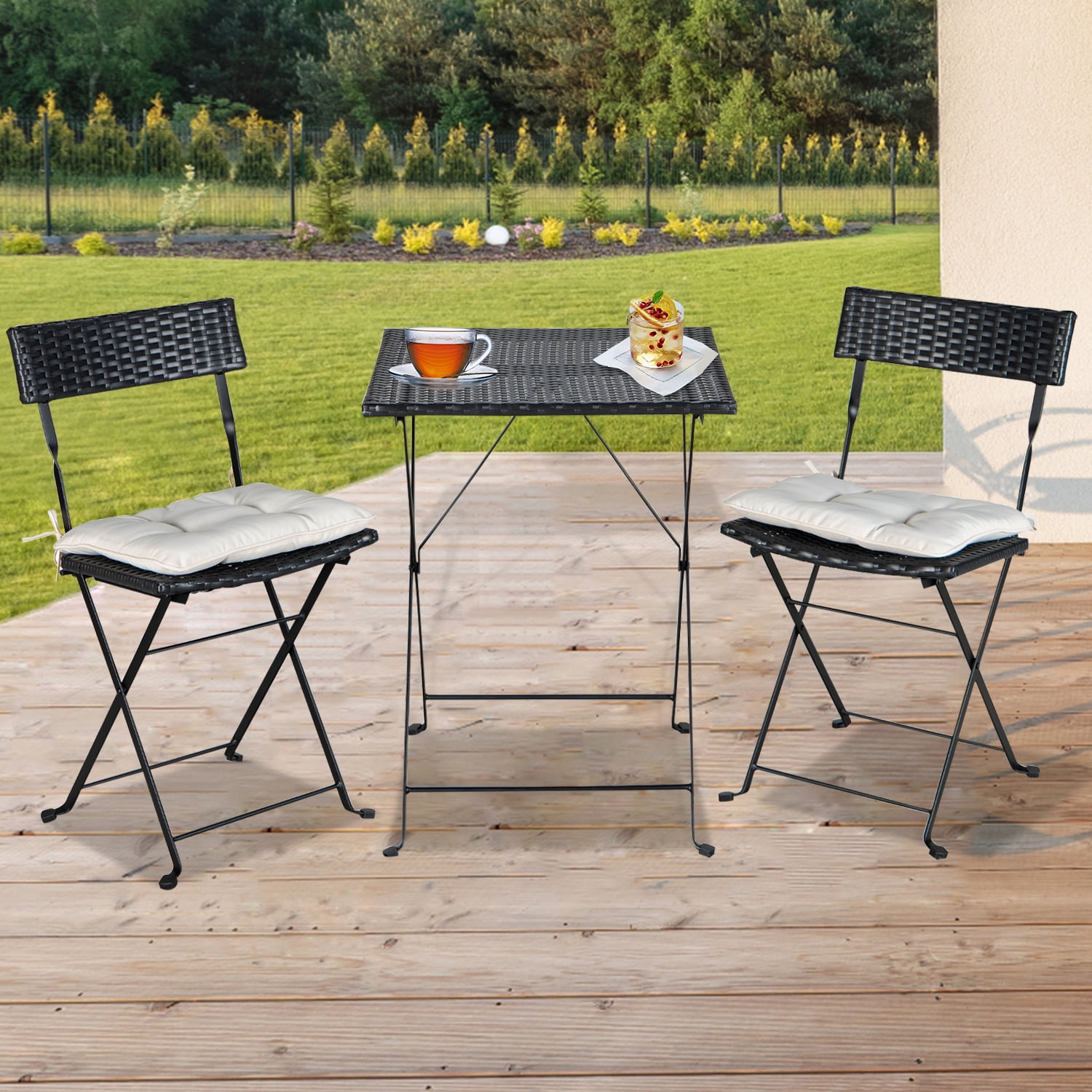 SYNGAR 3 Pieces Outdoor Bistro Set, Foldable Patio Furniture with