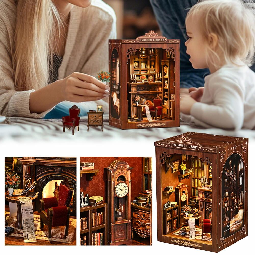 Book Nook Kit, DIY Miniature Booknook Craft Kits for Adults Model Tiny House Arts and Crafts Library Bookshelf Decor 3D Wooden Puzzle, Gifts Family, Friends