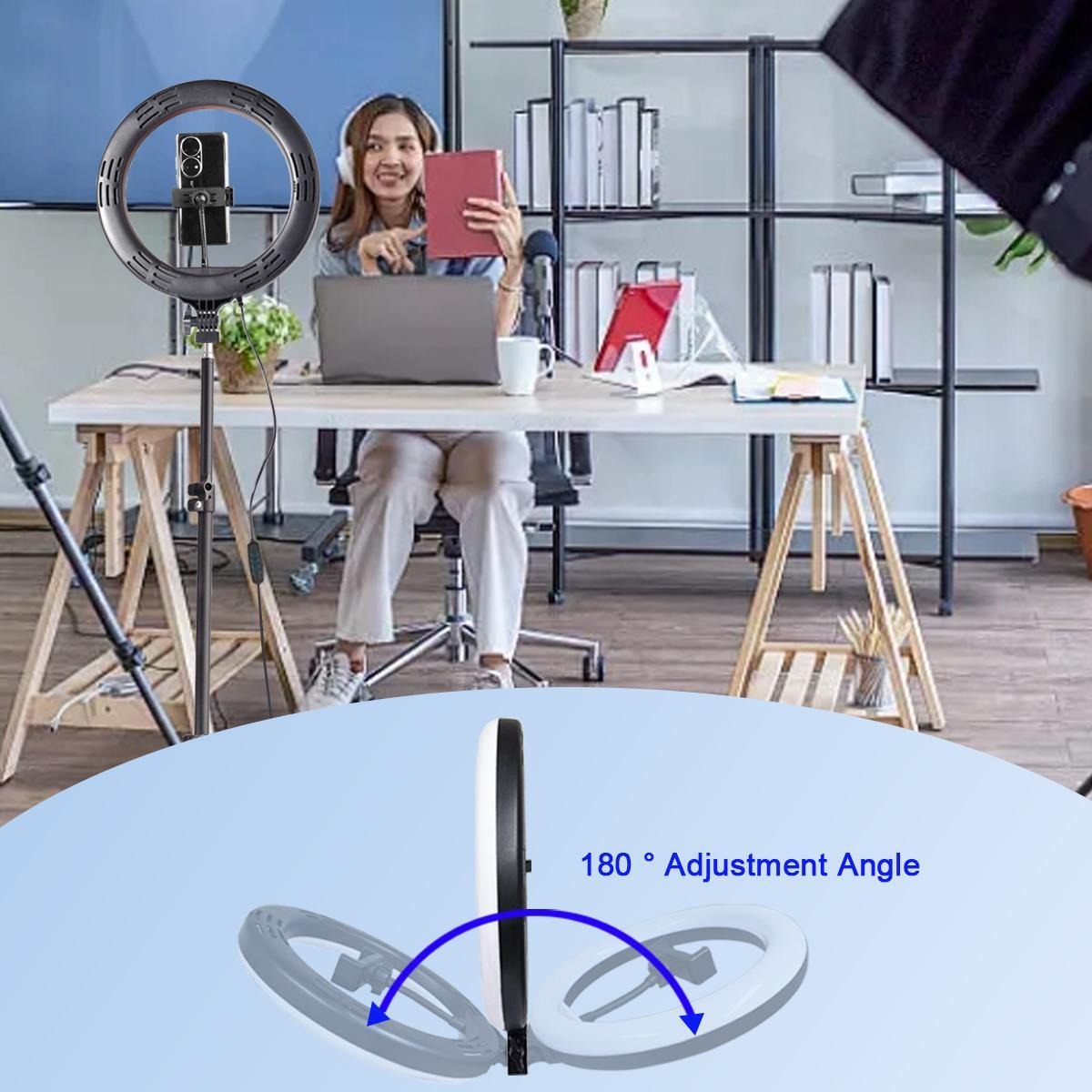 ZOMEI 10" Professional Circle Light with Adjustable Tripod Stand & Phone Holder, Essential for Makeup Artists, YouTube Videos, Computer Work, Vlogging, TikTok Live, Smartphone Photography, etc