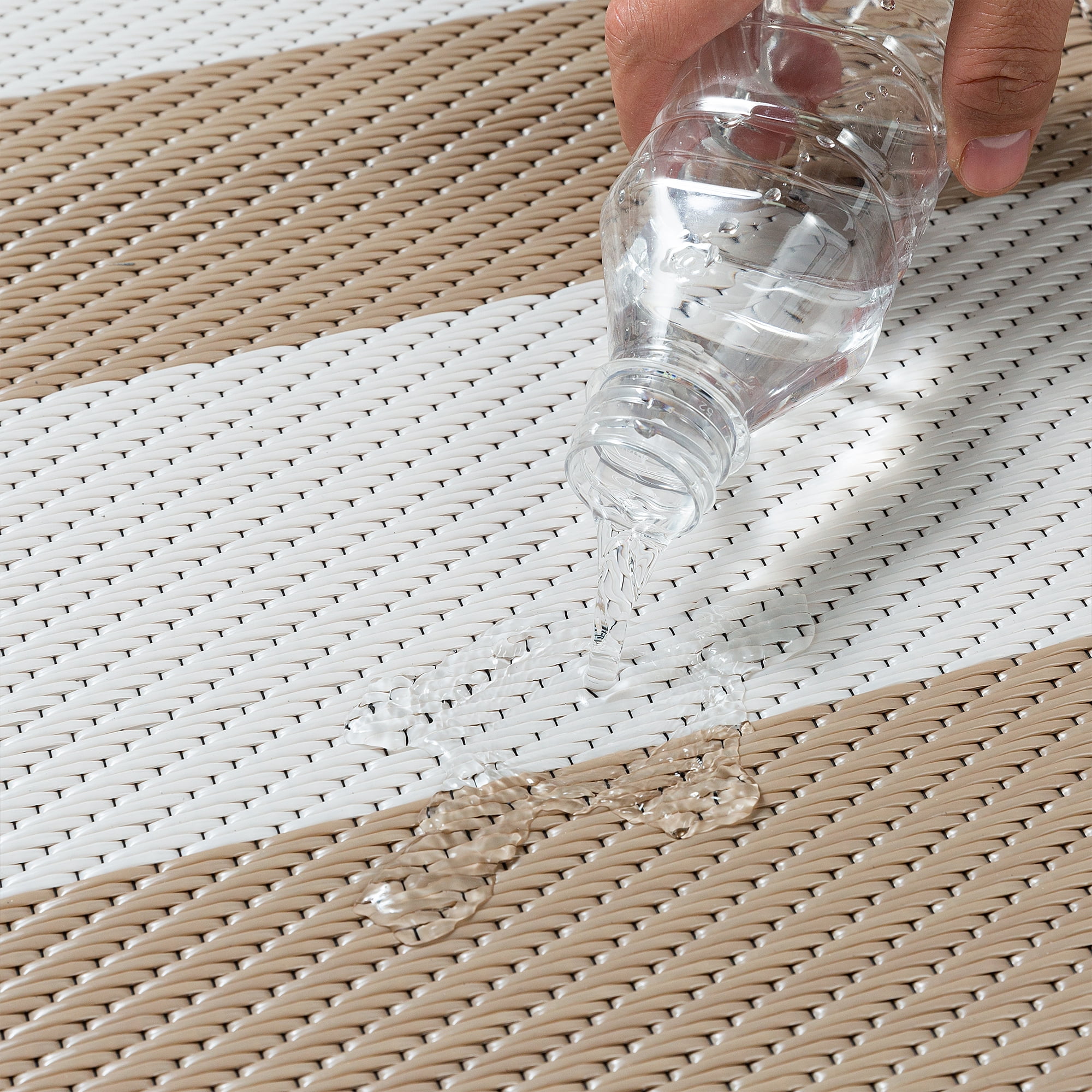 BERTHMEER Outdoor Rugs 8'x10' on Sale Clearance Waterproof Reversible Patio Rugs Geometric Stripes Large Lightweight Plastic Straw Carpets for RV Camping Deck Balcony Beach Picnic,Beige White