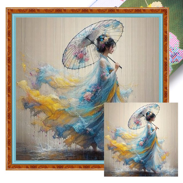 Kit Punto Cruz para Niña Bordado Con Hilo Algodón Ecológico 11CT Arte 50x50cm