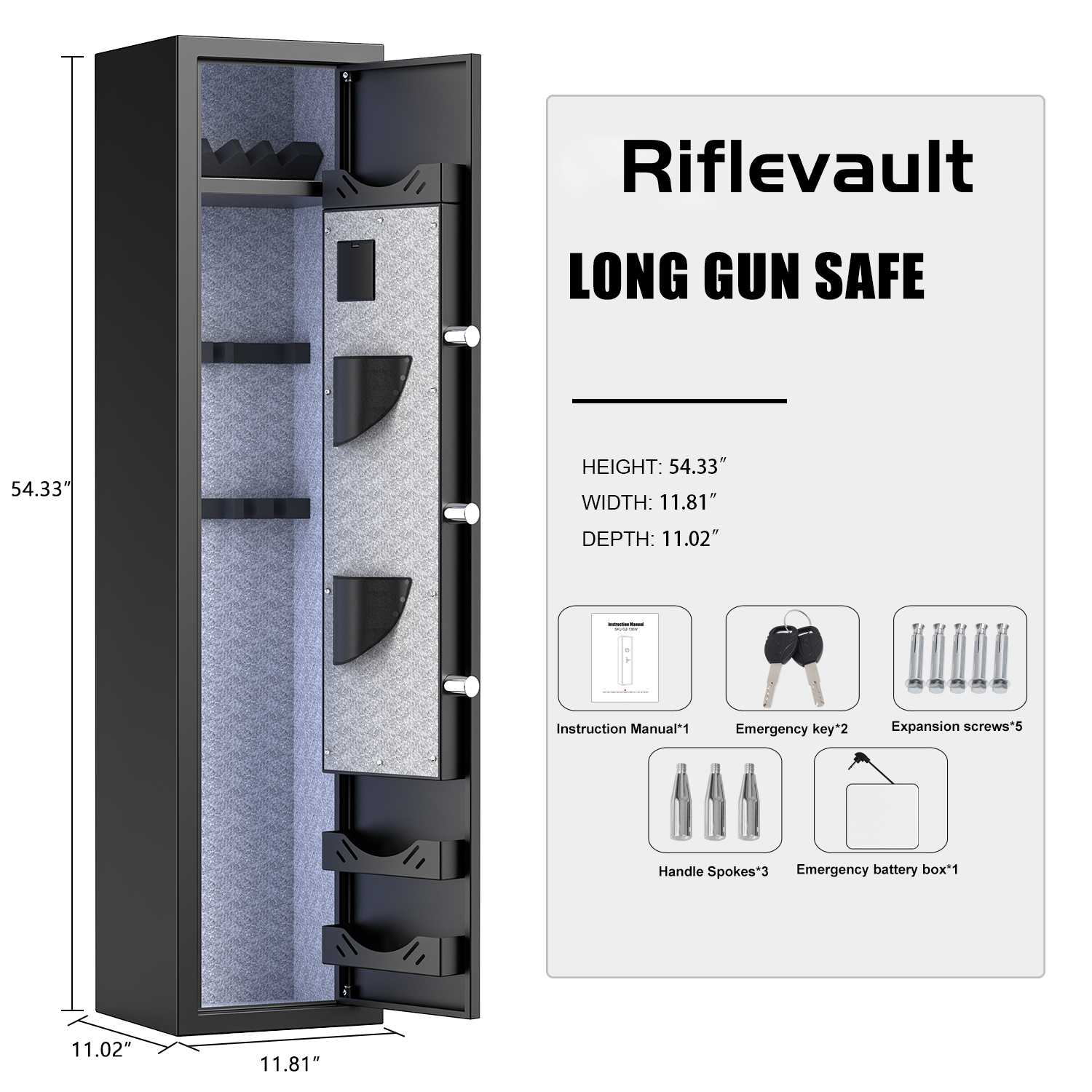 Riflevault 5 Gun Safe, Quick Access Digital Long Gun Safes for Home Gun and Shotguns with LCD Keypad, Heavy Gun Cabinet with 3 Adjustable Racks, Ammo Box - image 4 of 6