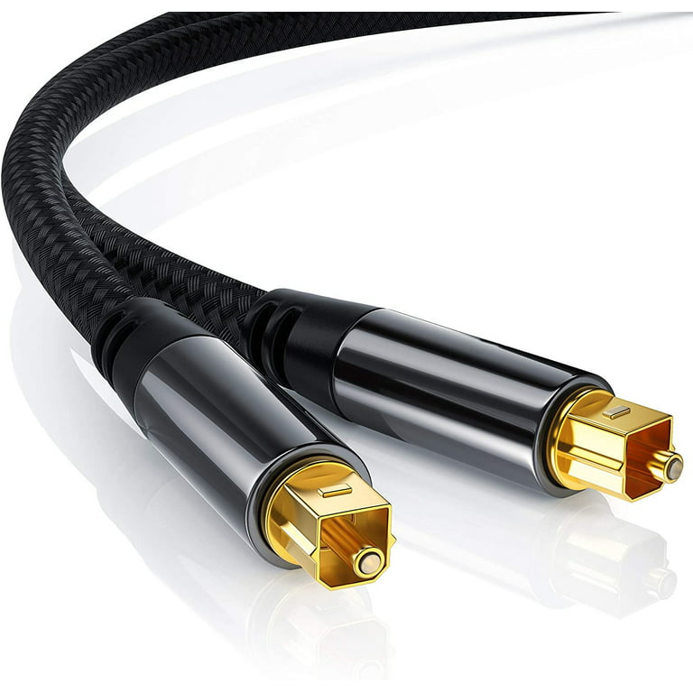 Câble Optique Audio Numérique XO 5m TosLink SPDIF - Noir, gamme GOLD.  Connecteurs en plaqué or 24 carats - Compatible avec PS4/3, Xbox One, Wii,  Canal Sat HD, TVs HD, DVD, Blu-Rays
