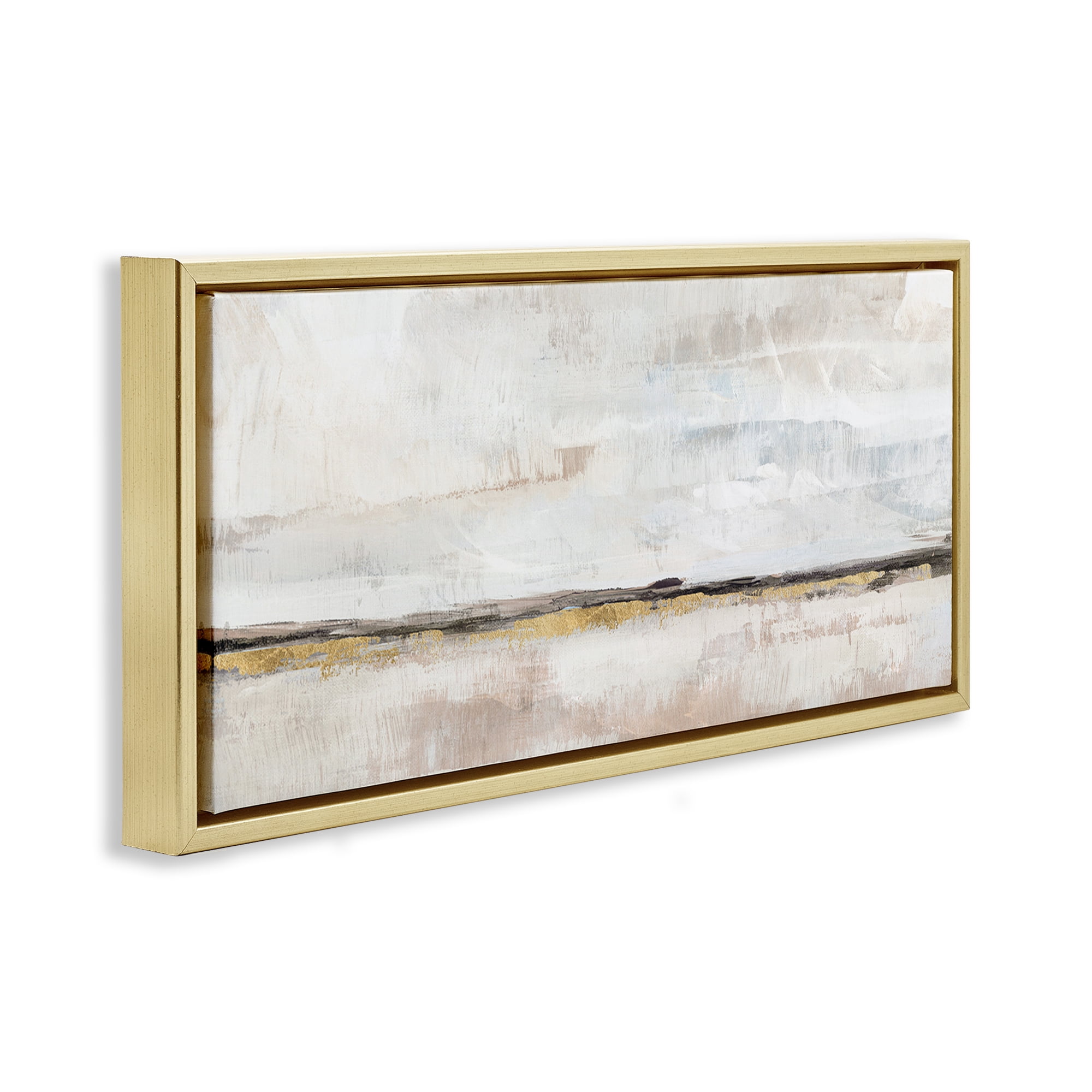 Stupell Industries Neutral Horizon Landscape Abstract Painting Gold Floater Framed Canvas Art Print Wall Art, 25 x 11