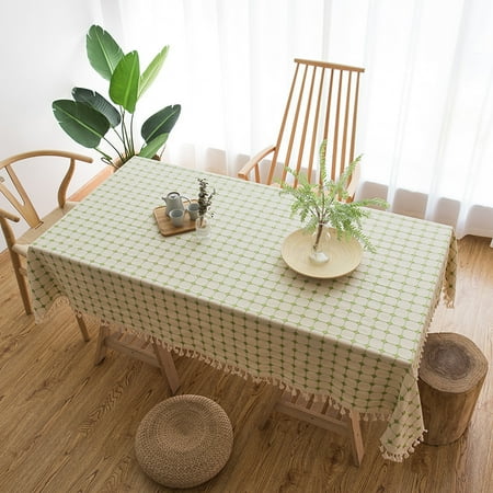 

Lattice Decorative Cotton And Linen Tablecloth With Tassels Waterproof And Oil-proof Thicken Table Cover Rectangular Tablecloth