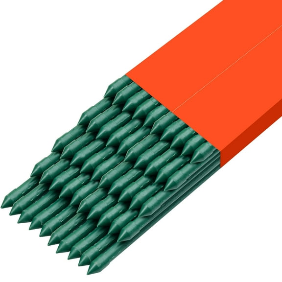 KFFKFF Garden Stakes, 50 Pack, 46.06 inch, Plastic-Coated Metal Plant Supports, Durable Sticks with Pointed Ends and Textured Surface for Supporting Climbing Plants and Outdoor Vegetables