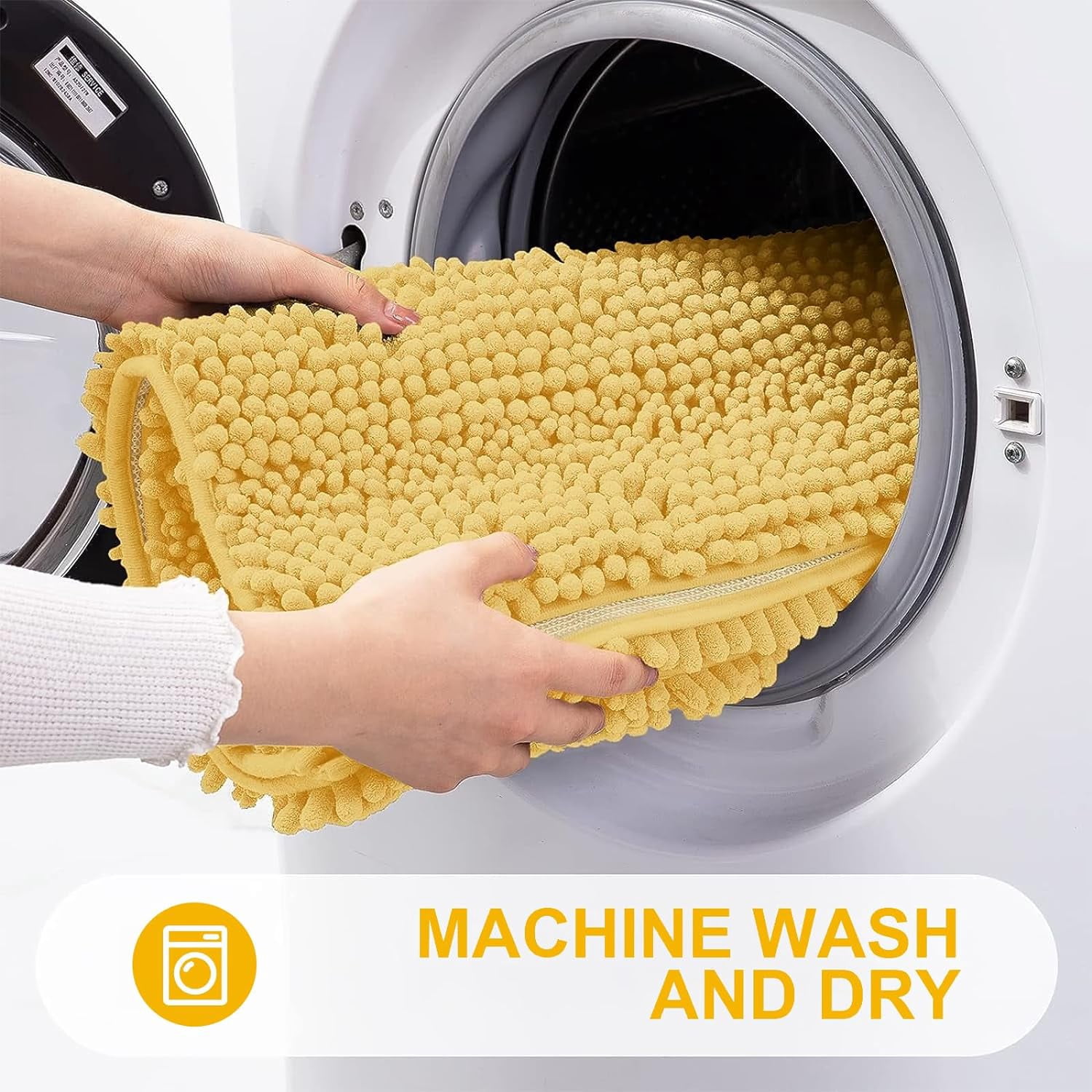 Chenille Striped Bathroom Rugs 24x16, Extra Thick and Absorbent Bath Rugs, Non-Slip Soft Plush Shaggy Bath Carpet, Machine Wash Dry, Bath Mats for Bathroom, Yellow