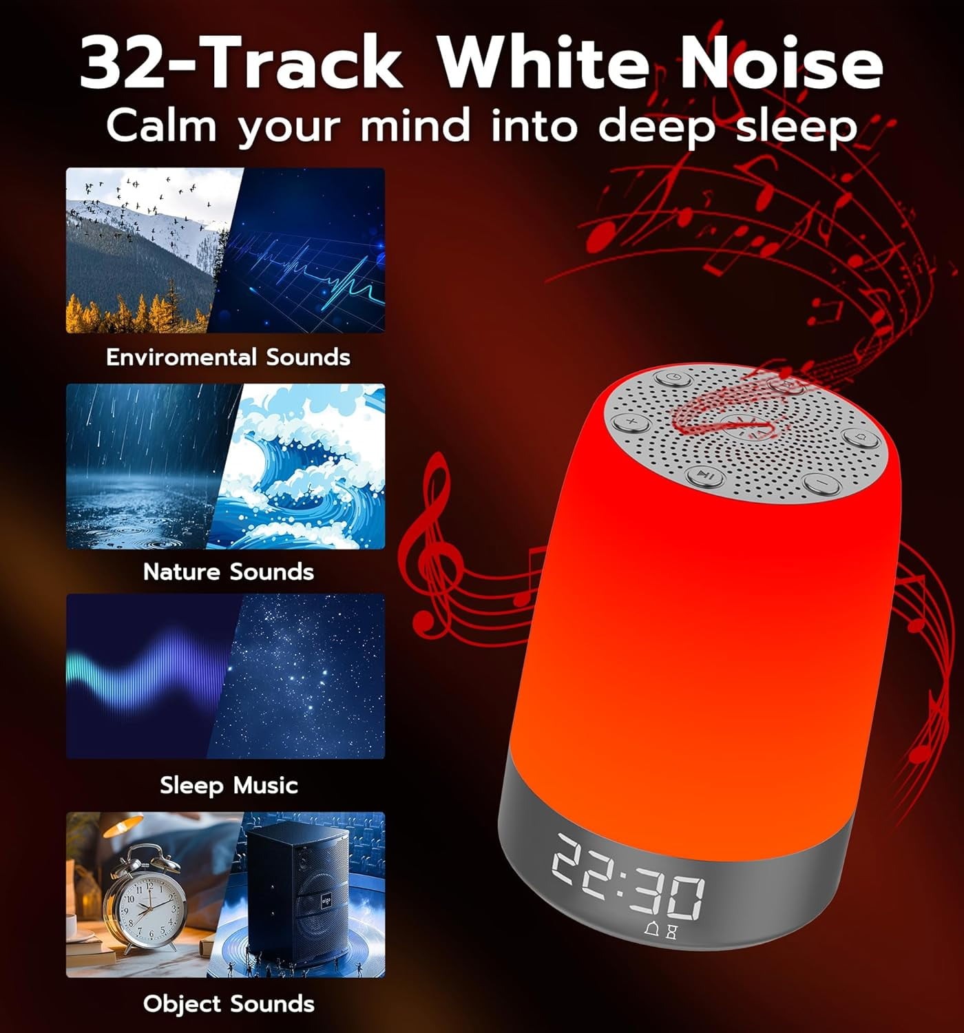 Red Light Therapy Sleep Device with White Noise Sound  and Alarm Clock