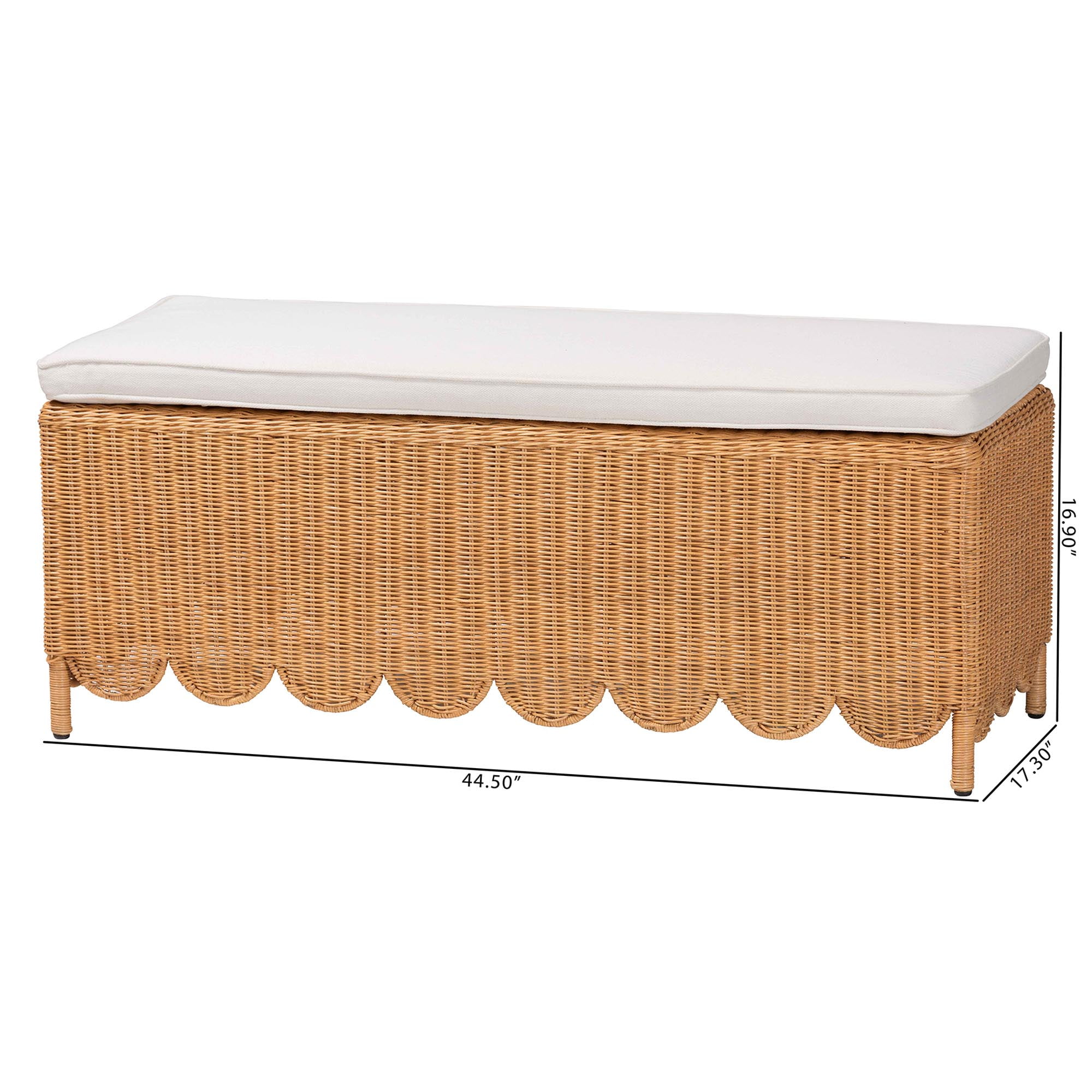 bali & pari Teresa Boho Ottoman Bench, Rectangle, Light Honey