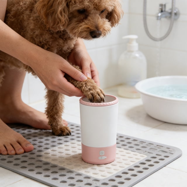 Vaso para lavar las patas de mascotas (perros y gatos) – Limpiador de patas portátil con cerdas suaves, base antideslizante y diseño a prueba de fugas para uso doméstico.