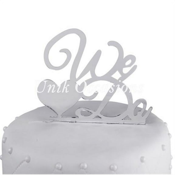 Unik Occasions "We Do" Acrylic Wedding Cake Topper, Silver Mirror