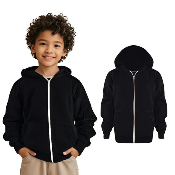Kids Boys Hoodies Zip up Long Sleeve Hooded Sweatshirt Top Black Hoodies with Pocket kids Winter Clothes Little Boy Clothes5-6 Years