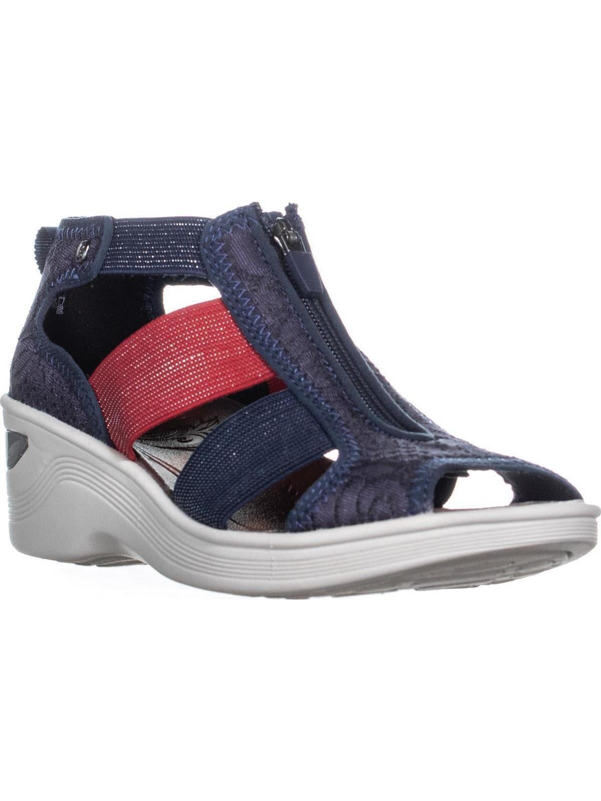 BZEES Womens Bzees Duet Wedge Zipper Sandals, Navy Floral Lace