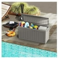 thumbnail image 3 of REKHH Deck Box, Waterproof Weatherproof and UV Resistant Resin Storage Bin with Lockable Lid, Ideal for, Outdoor, Patio Furniture Cushions, Pool Supplies, Garden Tools (72 Gallon, Light Brown), 3 of 7