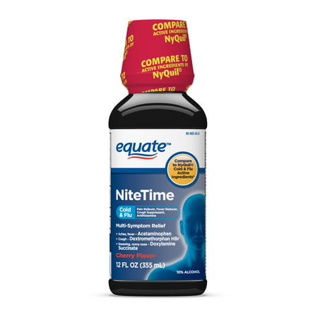 Equate NiteTime Cold & Flu Relief, Cherry, 12 FL (Best Cold And Flu Medicine For Diabetics)