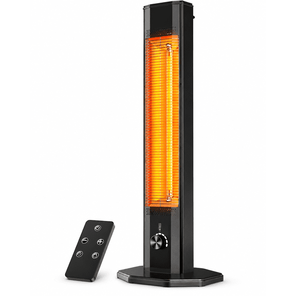 Outdoor Electric Heater for Patio, 42-Inch 1500W Infrared Tower with Remote Control, 1-Second Heat, 3 Modes, 9 Levels, Fan, Oscillation and 24H Timer