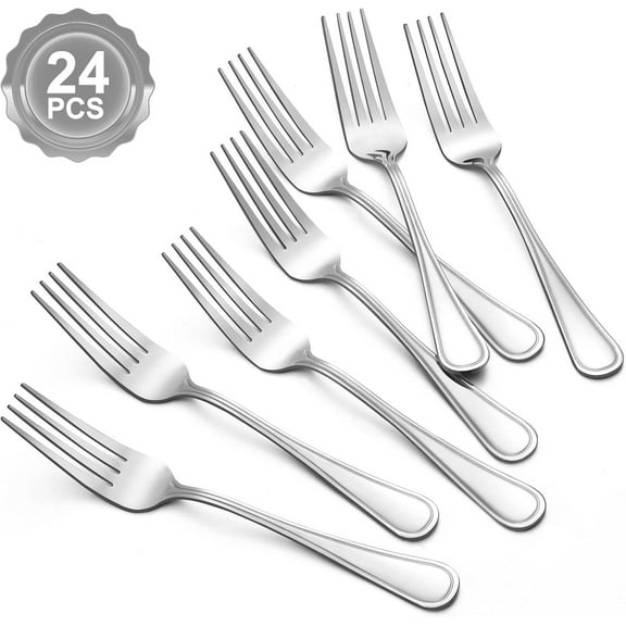 24-Piece Forks Silverware - 7.9-Inch Dinner Fork Set, Food Grade Stainless Steel silverware set, Dishwasher Safe, Metal Forks, Salad Forks, Mirror Polished Table Fork, Multipurpose Silver Fork