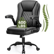 ATHOPE Leather Office Chair, Ergonomic Desk Chair with Flip-up Armrests, Executive Computer Chair for Home Office, 360°Swivel Free, Black