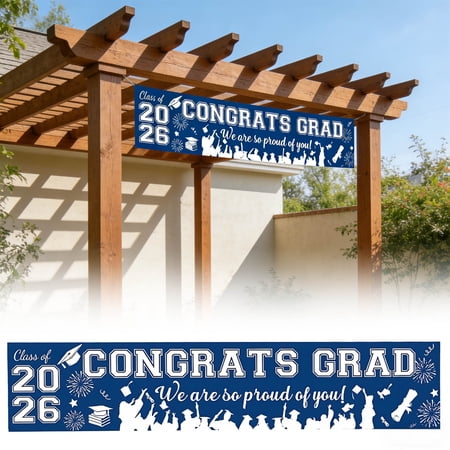 Large Navy Blue Graduation Yard Banner 2026 Proud of Graduates Outdoor Party Decorations for High School College Graduation Celebration Lawn Sign
