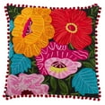 thumbnail image 1 of Fennco Styles Bold Floral Embroidery Pom Pom Trim 100% Cotton Decorative Throw Pillow, Multi Floral, 1 of 4