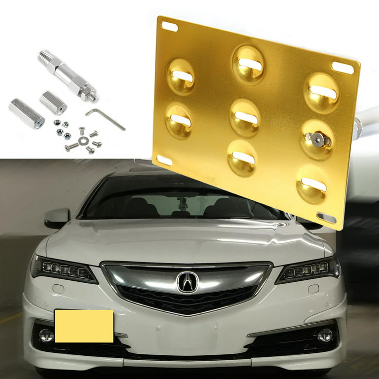 Xotic Tech 1 Set Gold Front Tow Hook License Plate Bumper Mounting Bracket  Relocator Holder Fit 2006-2008 Honda Fit Acura TL