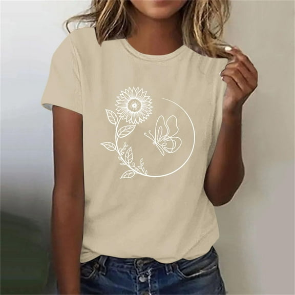 Rezuofi 2 Pcs Womens Cute Sunflower Graphic Printed Tee Shirts Vintage Short Sleeve Cotton Shirts Tops