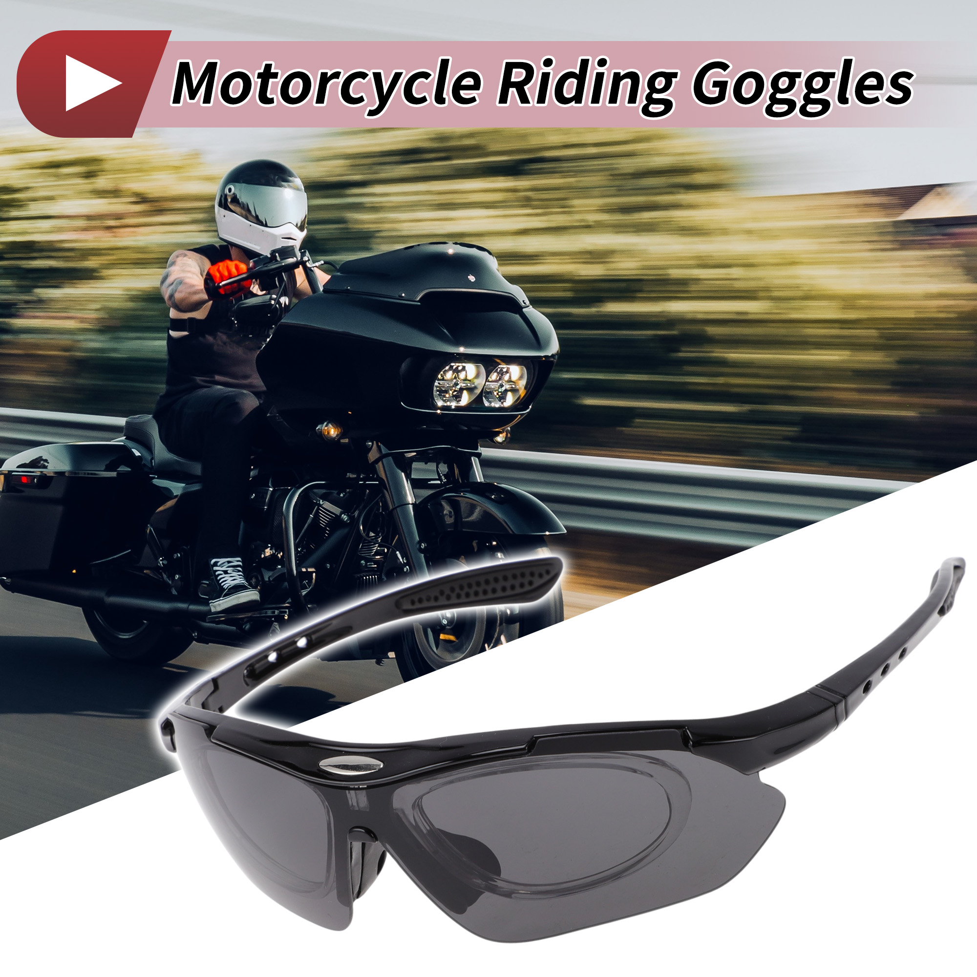 Unique Bargains 1 Set Motorcycle Riding Goggles PC PC Outdoor Sports Sunglasses for Motocross Dirt Bike ATV Dark Gray Lens Black Frame