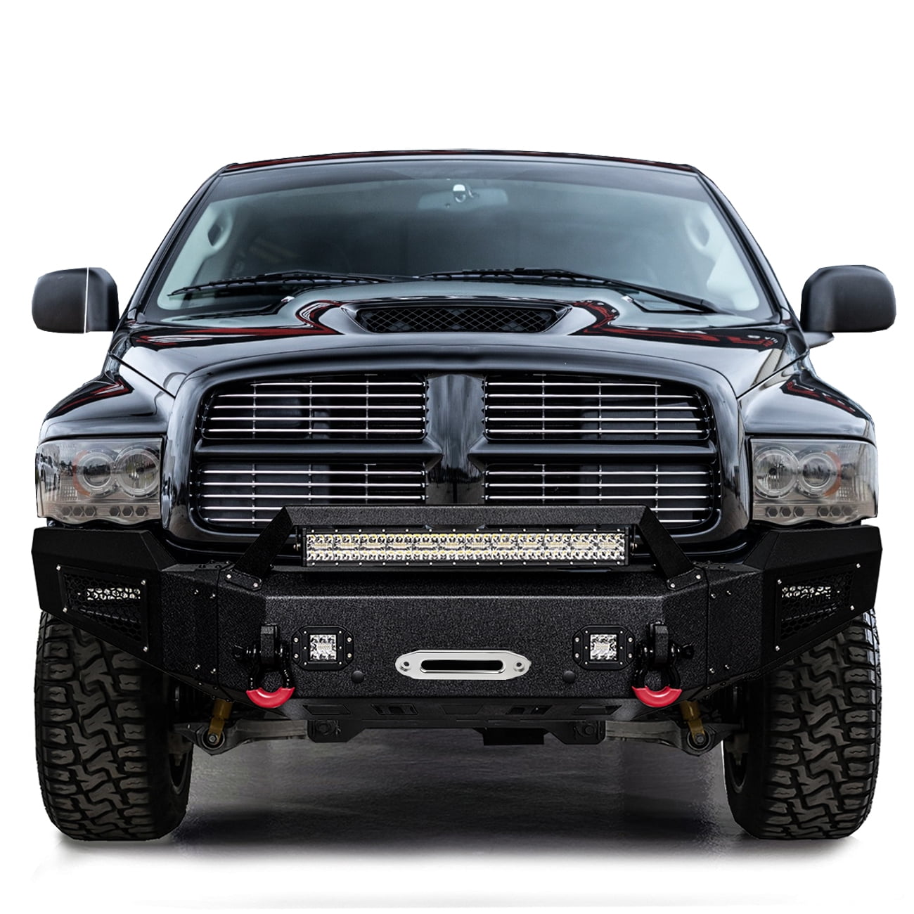 Vijay Compatible with 2003-2004-2005 Dodge RAM 2500/3500 Front Bumper Textured Black Steel with Light and D-ring