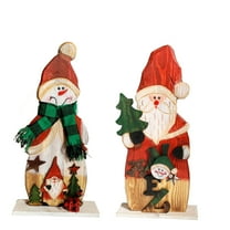 Christmas Rustic Wood Standing Snowman & Santa Claus Figurines Christmas Tabletop Mantle Centerpiece Decoration