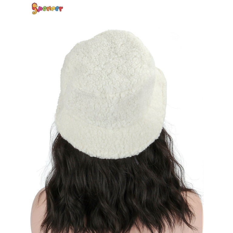 Spencer Winter Bucket Hat for Women Men Warm Cloche Hats Vintage Faux Fur Fisherman Cap White, Women's, Size: One Size