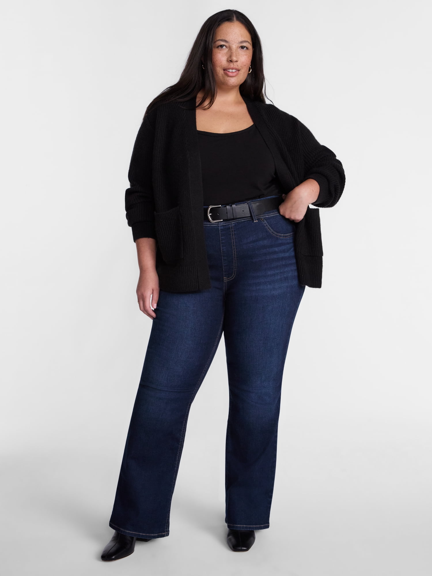 Terra & Sky Women’s Plus Ribbed Knit Open Front Cardigan with Long Sleeves, Midweight, Sizes 0X-5X