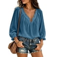 thumbnail image 6 of VBVC Women's Cotton Linen V Neck Blouse , Ladies' Boho Ruffle Long Sleeve Tunic Top , Casual Summer Vacation Shirts For Women, S-2XL, 6 of 6