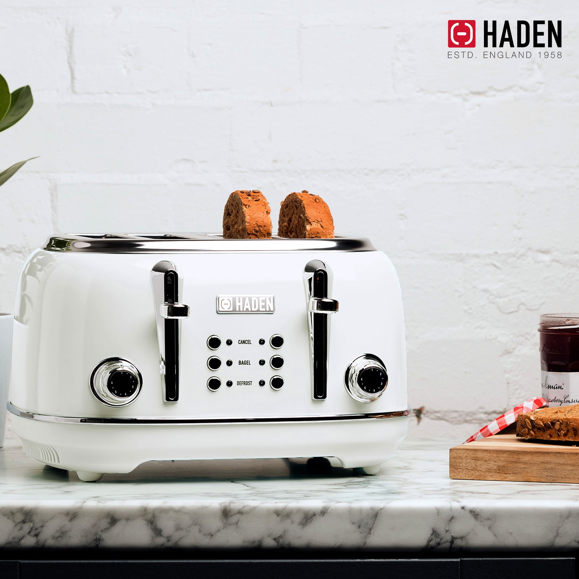Open Box Haden Heritage 4 Slice Wide Slot Stainless Steel Body Retro Toaster