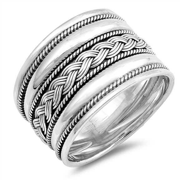 Wide Handmade Bali Ring .925 Sterling Silver Weave Rope Band Jewelry Female Male Unisex Size 12