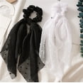 thumbnail image 4 of Paquete de 5 bandas de lazo de cola larga para mujeres y niñas, coleteros con estampado de lunares y margaritas, accesorios para el cabello de seda satinada, 4 of 5